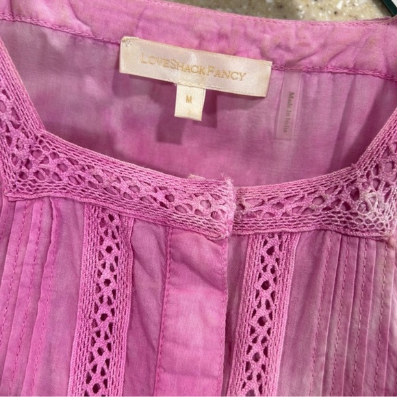 Love Shack Fancy Edie Lace Short Sleeve Midi Shirt Dress size M Pink - Picture 5 of 5